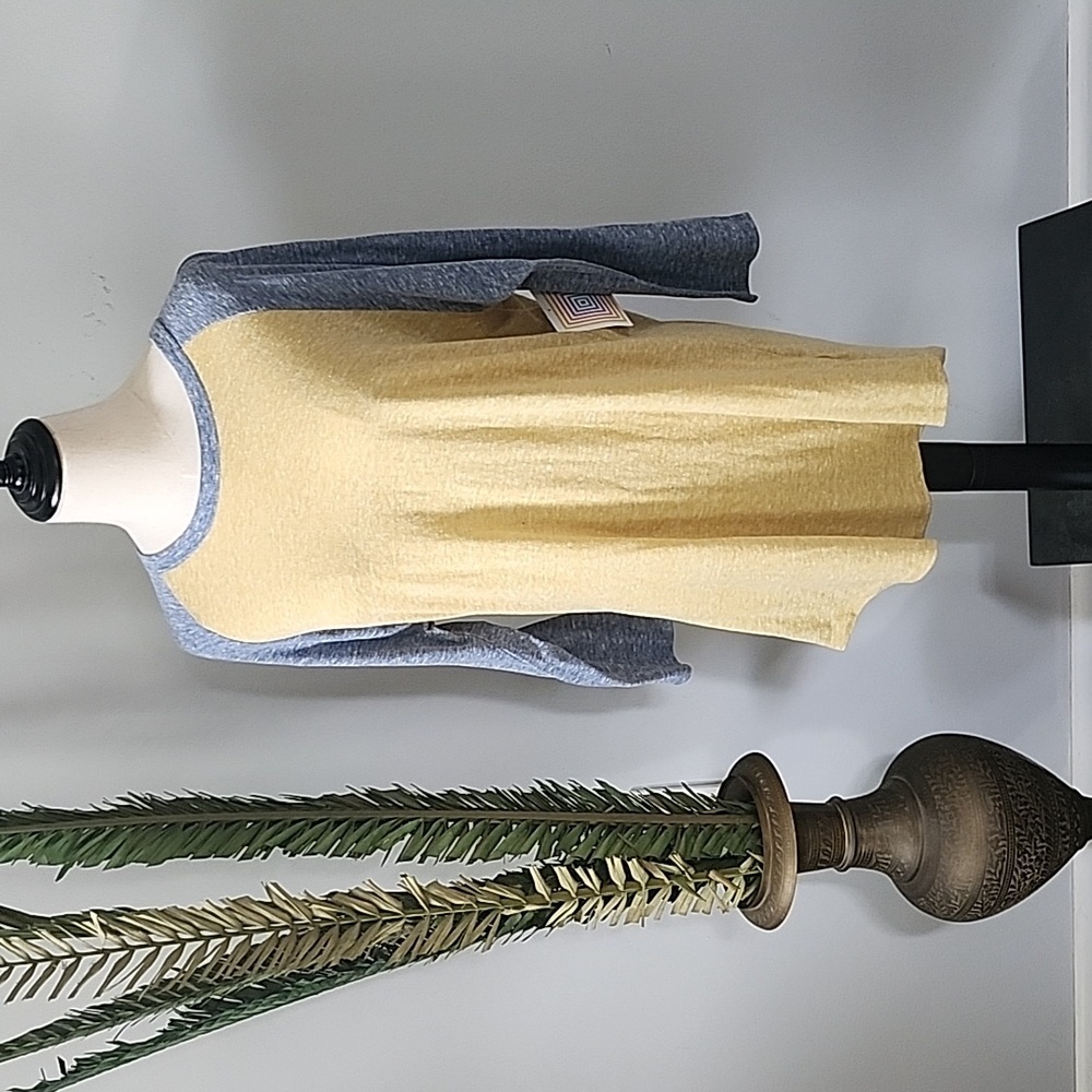 LuLaRoe Heathered Blue and Yellow Randy Raglan Tee NWT